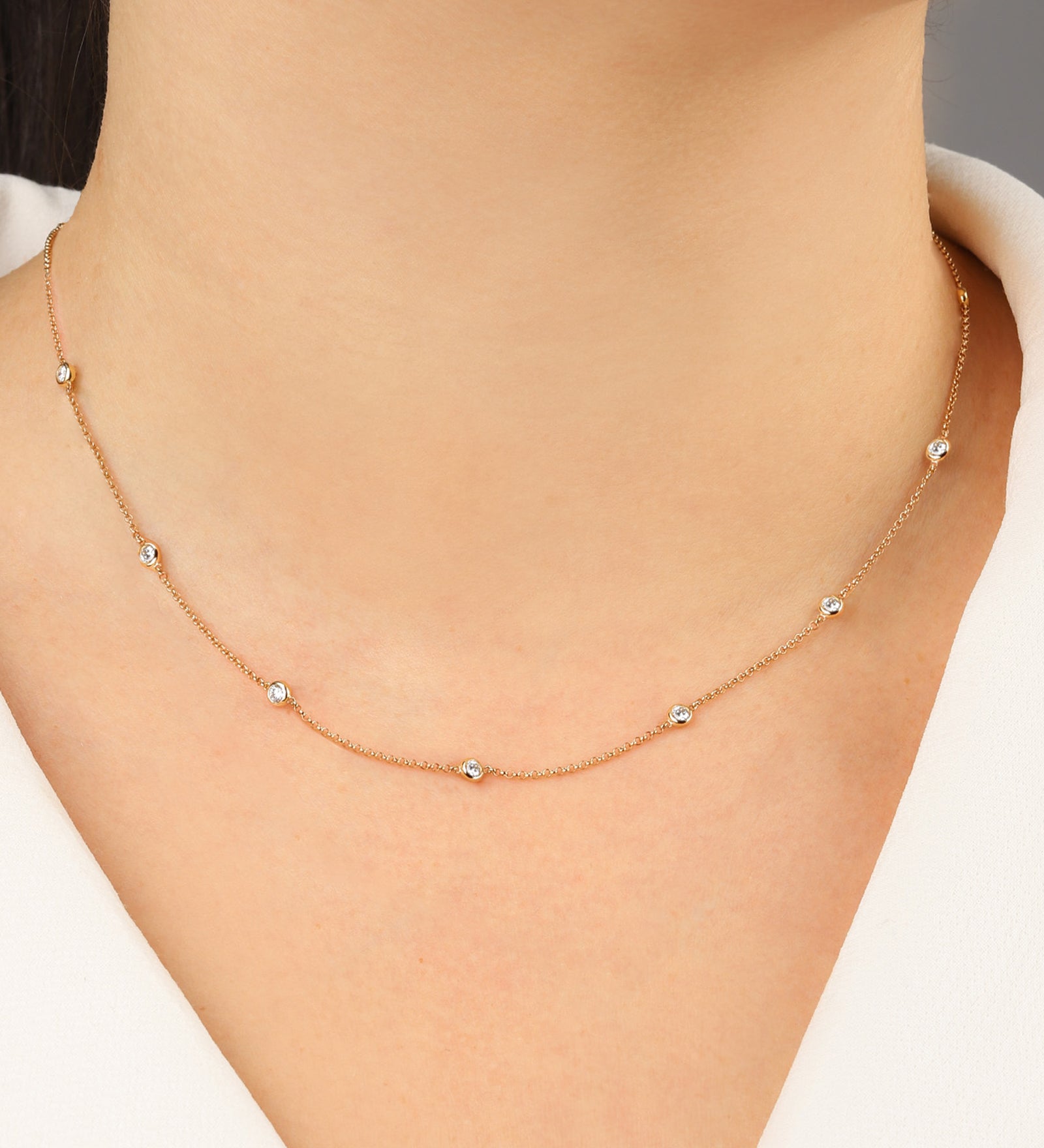 Goldhive-Nine Diamond Station Necklace-Blue Ruby Jewellery-Vancouver Canada