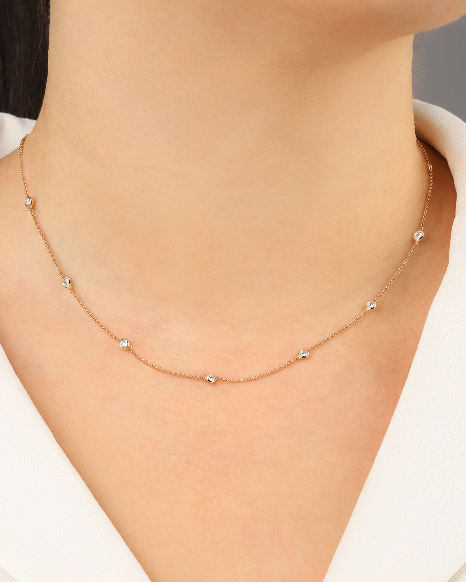 Goldhive-Nine Diamond Station Necklace-Blue Ruby Jewellery-Vancouver Canada