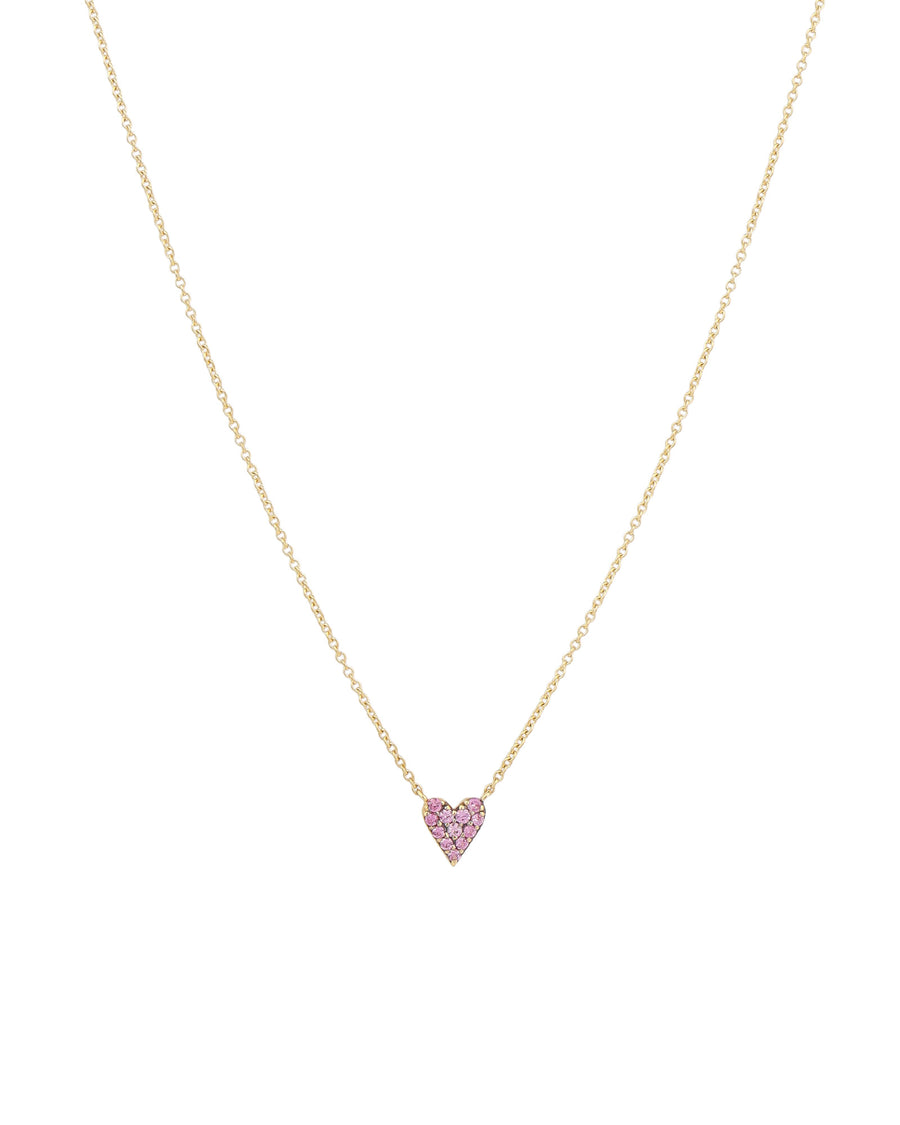 Pave Stone Heart Necklace 14k Yellow Gold, Pink Sapphire