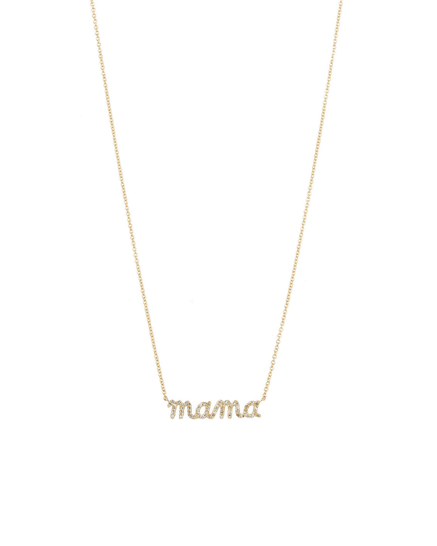 Pavé Mama Script Necklace 14k Yellow Gold, Diamonds