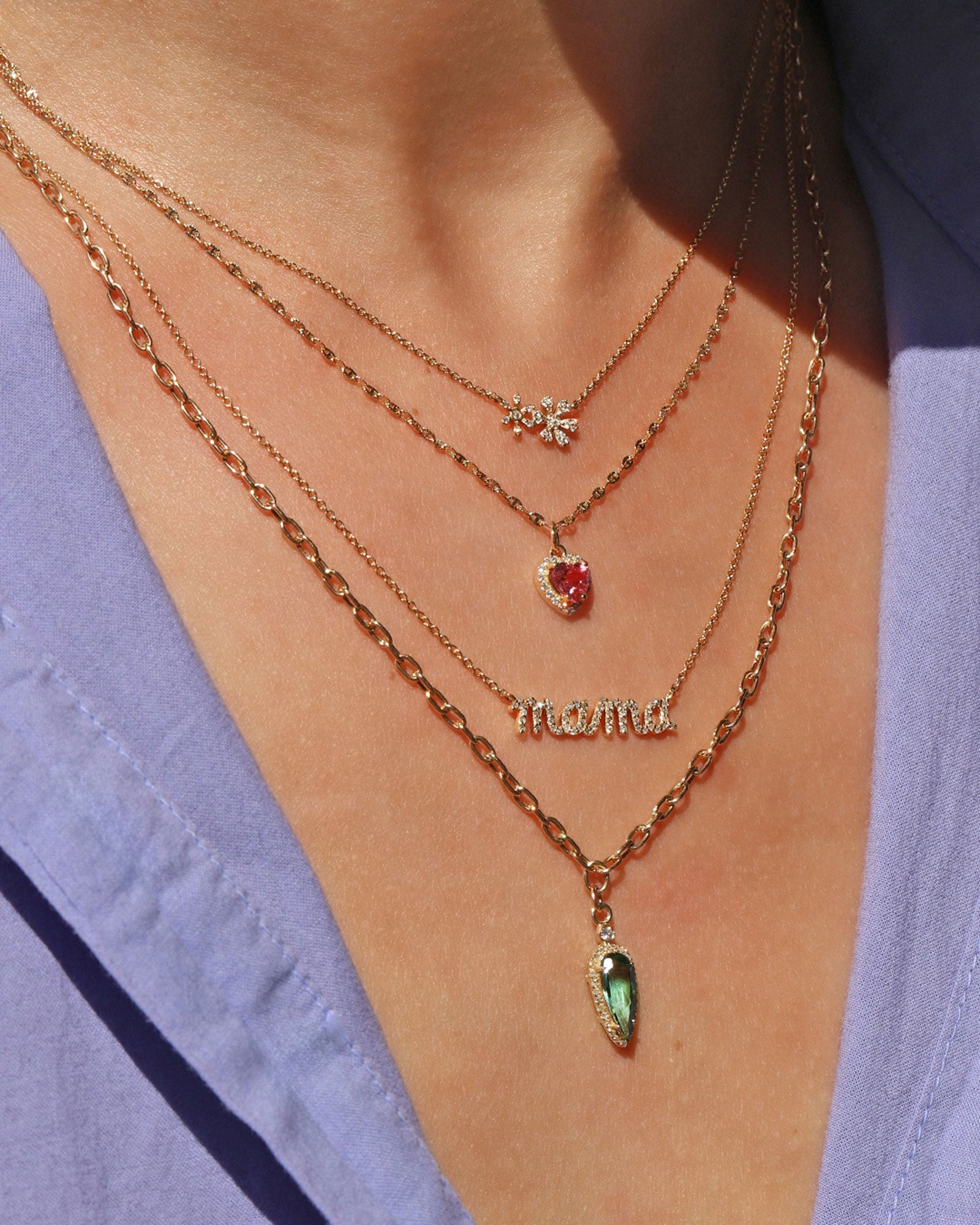 Goldhive-Pavé Mama Script Necklace-Necklaces-14k Yellow Gold, Diamond-Blue Ruby Jewellery-Vancouver Canada
