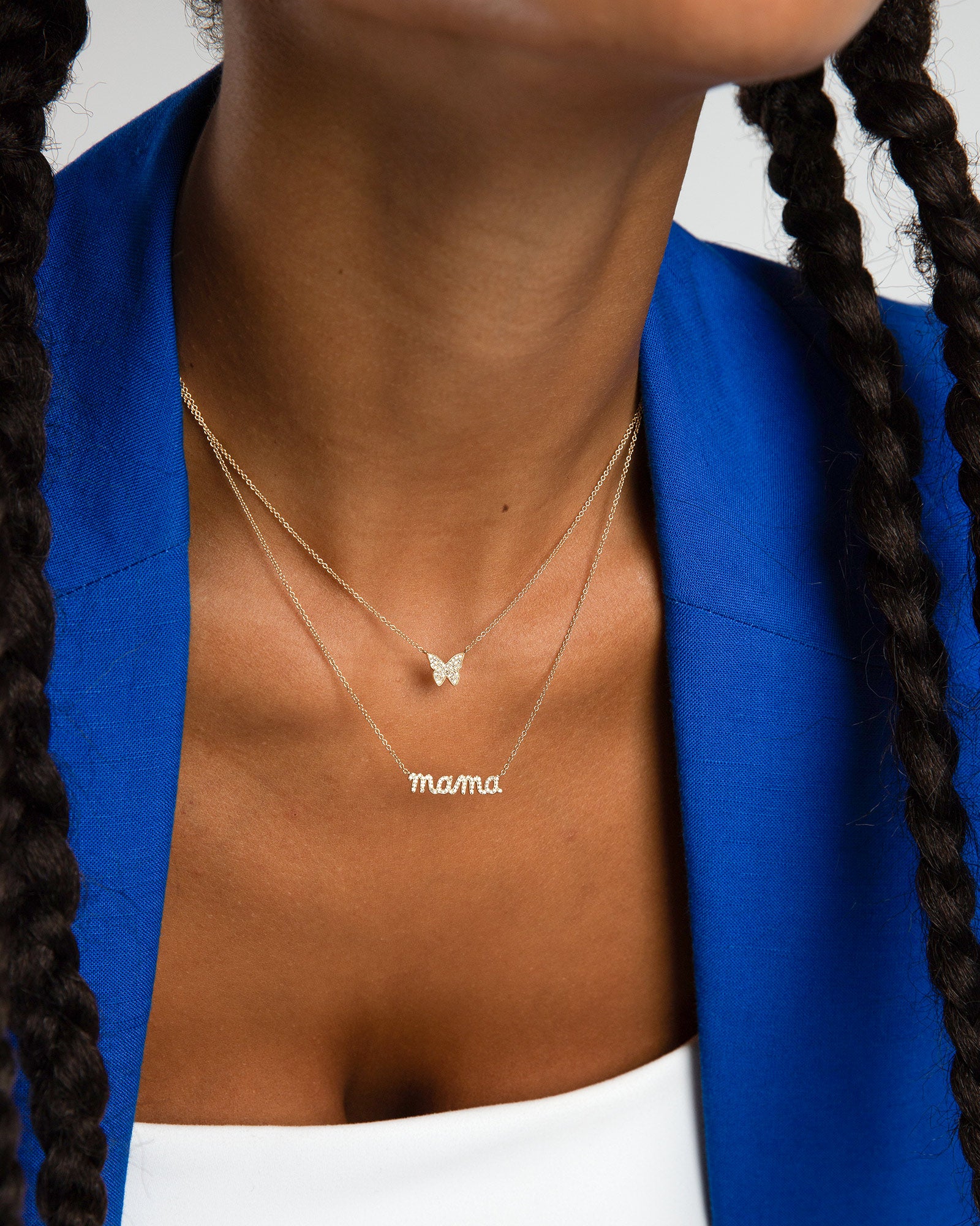 Pavé Mama Script Necklace 14k Yellow Gold, Diamonds