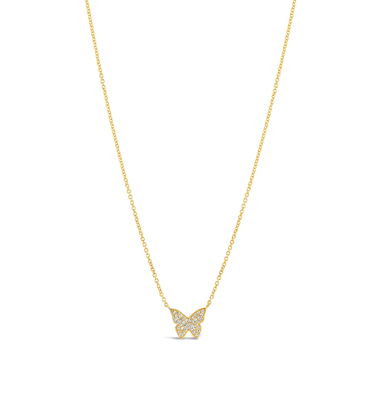 Pave Butterfly Necklace 14k Yellow Gold