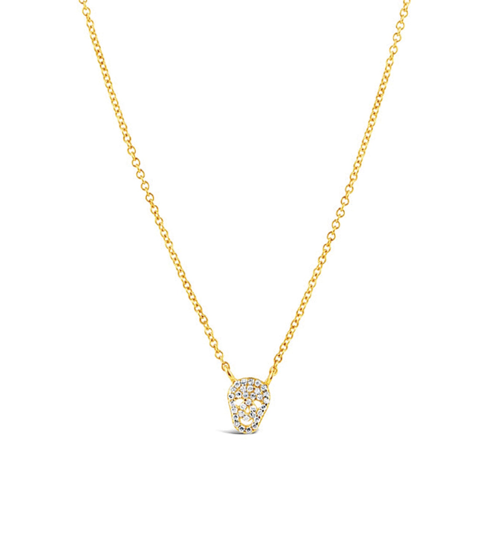 Pave Skull Necklace 14k Yellow Gold