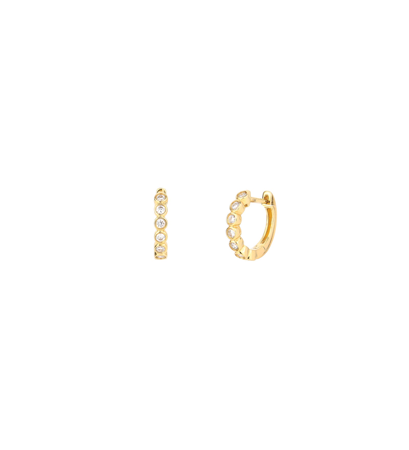 Bezel Huggies | 13mm 14k Yellow Gold, Diamond