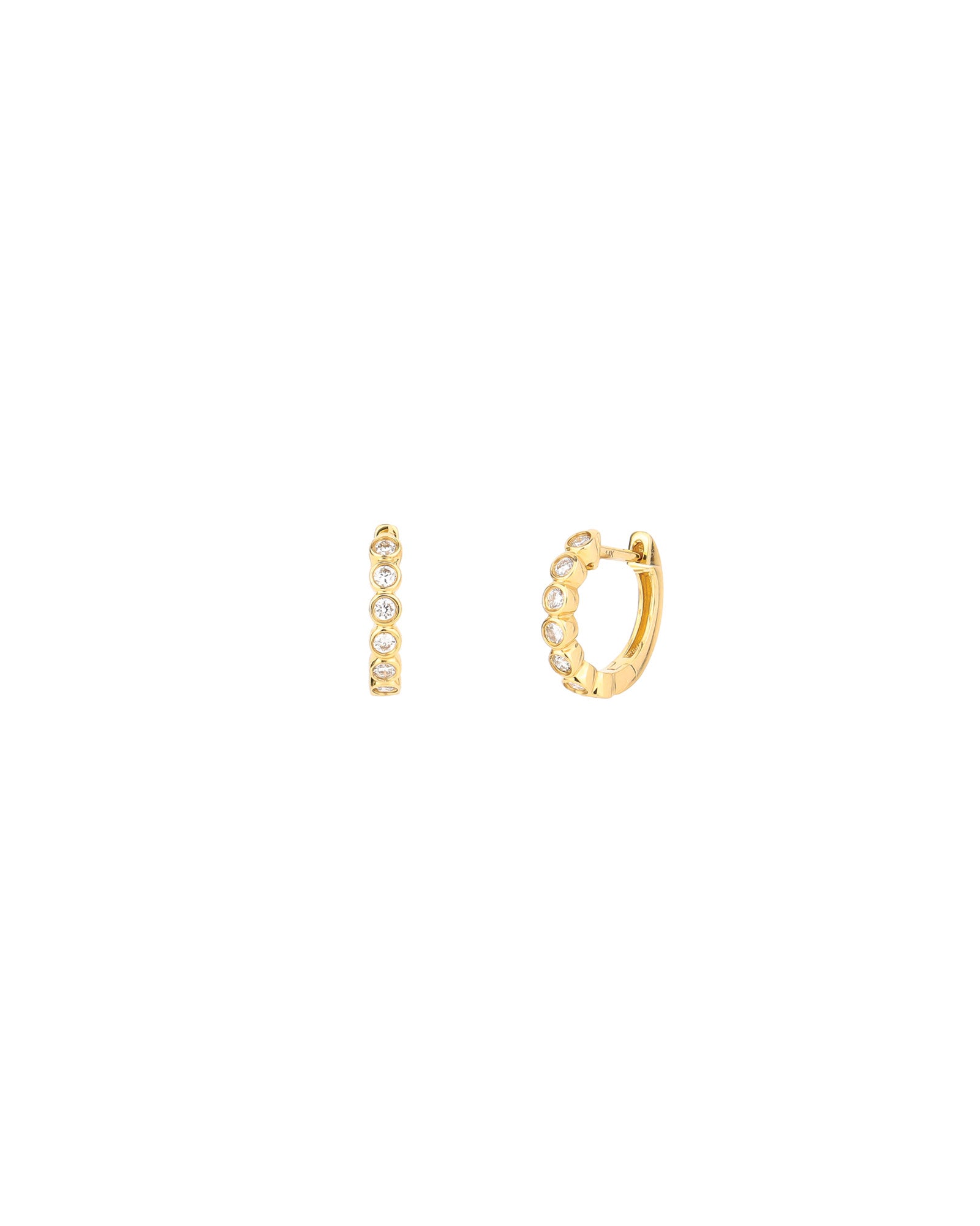 Bezel Huggies | 13mm 14k Yellow Gold, Diamond