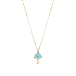 Goldhive-Turquoise + Diamond Mushroom Box Chain Necklace-Necklaces-14k Yellow Gold, Turquoise, Diamond-Blue Ruby Jewellery-Vancouver Canada