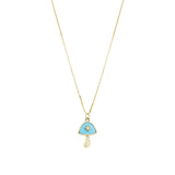 Goldhive-Turquoise + Diamond Mushroom Box Chain Necklace-Necklaces-14k Yellow Gold, Turquoise, Diamond-Blue Ruby Jewellery-Vancouver Canada