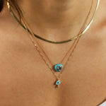 Goldhive-Turquoise + Diamond Mushroom Box Chain Necklace-Necklaces-Blue Ruby Jewellery-Vancouver Canada