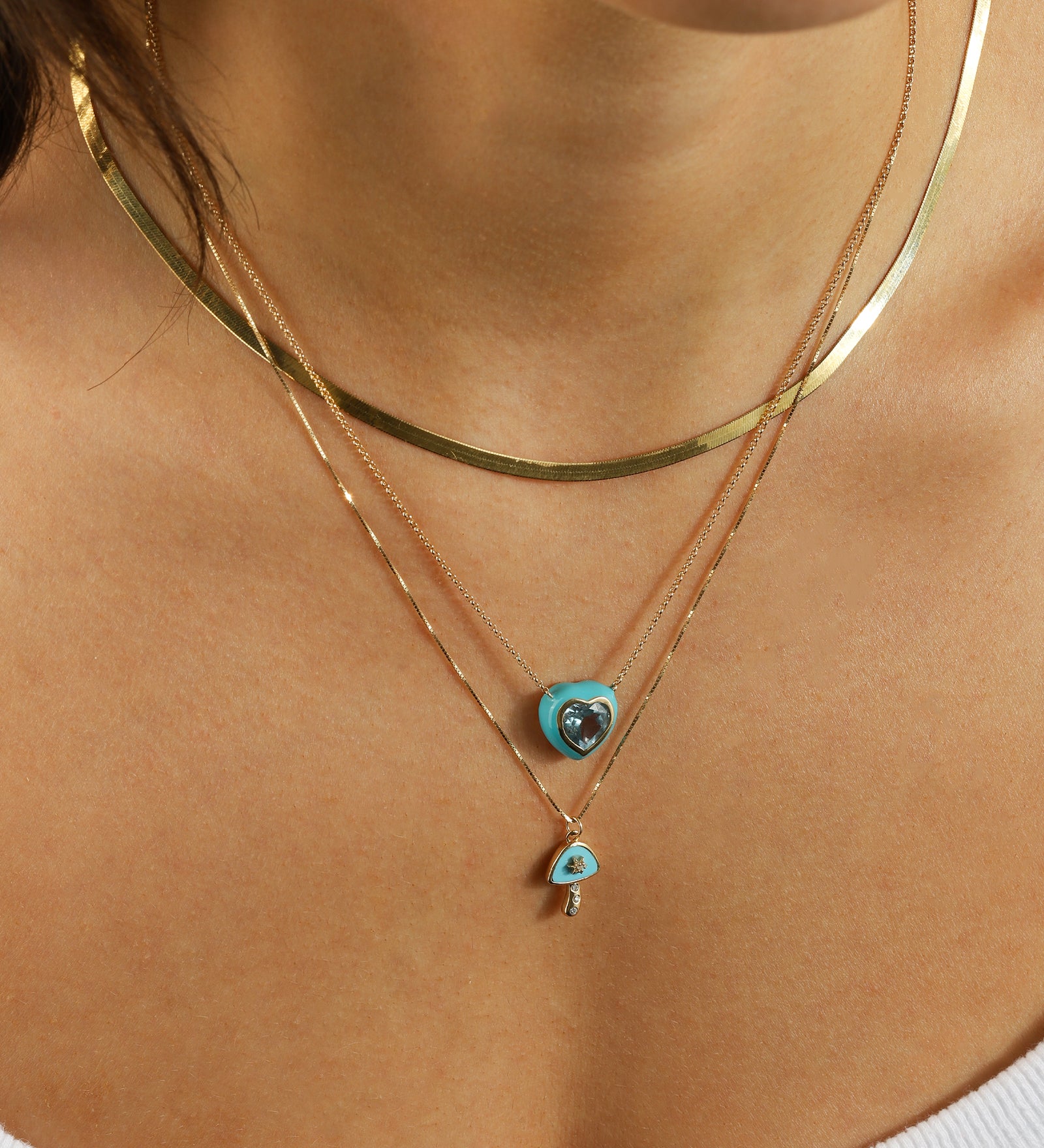 Goldhive-Turquoise + Diamond Mushroom Box Chain Necklace-Necklaces-Blue Ruby Jewellery-Vancouver Canada