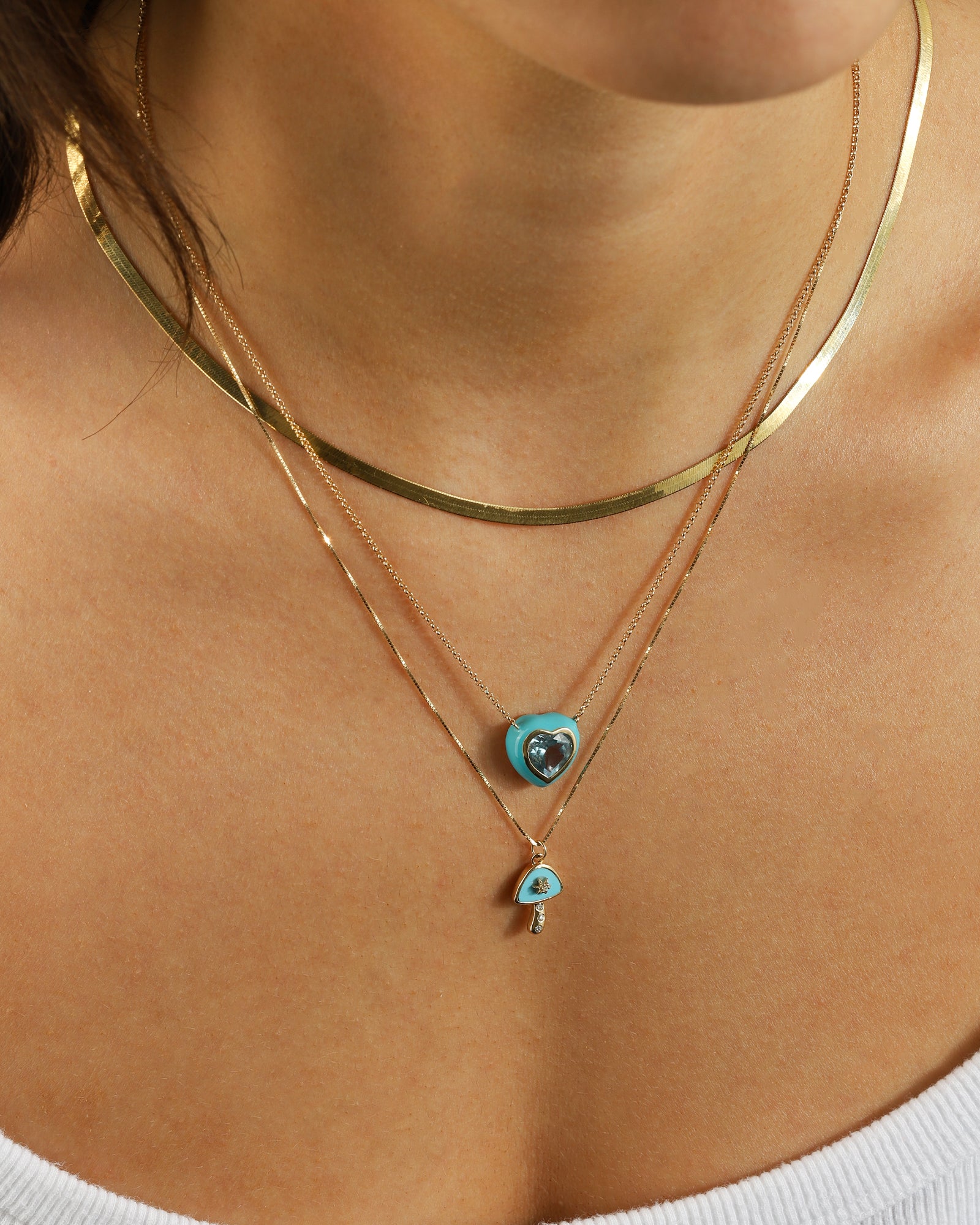 Goldhive-Turquoise + Diamond Mushroom Box Chain Necklace-Necklaces-Blue Ruby Jewellery-Vancouver Canada