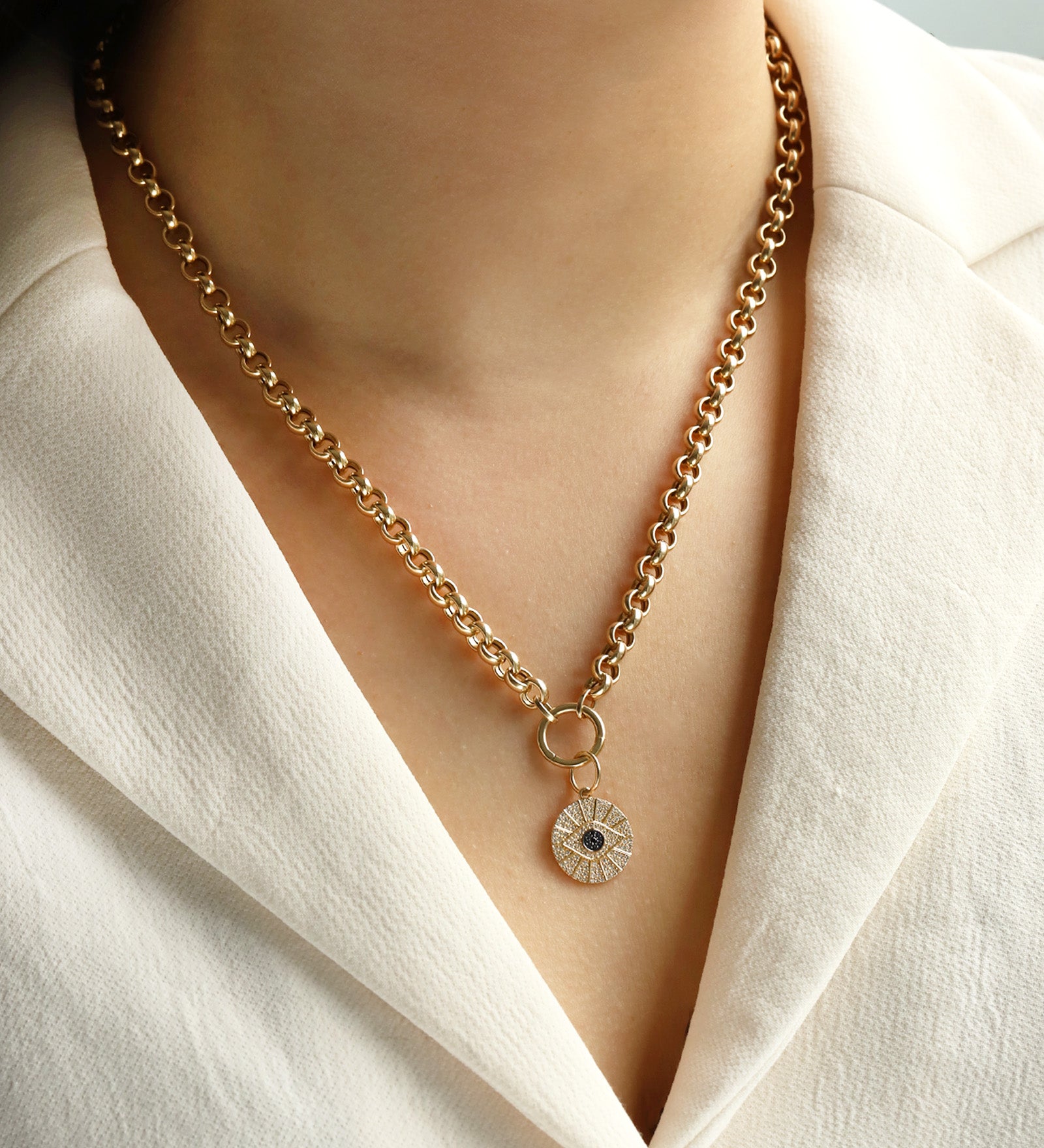 Goldhive-Pavé Evil Eye Charm-Necklaces-Blue Ruby Jewellery-Vancouver Canada