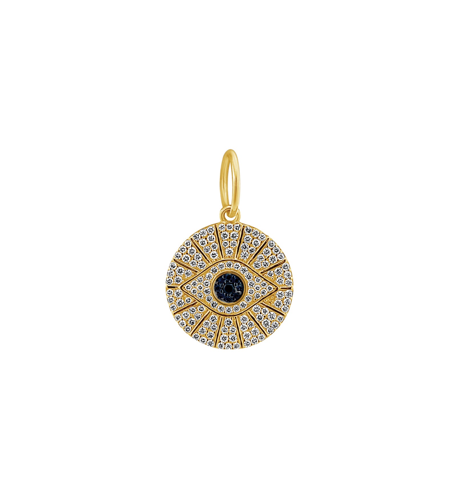 Goldhive-Pavé Evil Eye Charm-Necklaces-14k Yellow Gold, Diamond, Black Diamond, Sapphire-Blue Ruby Jewellery-Vancouver Canada