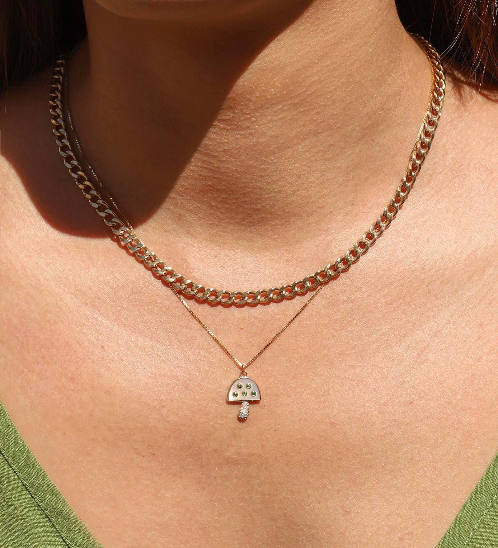 Goldhive-Stone Diamond Mushroom Box Chain Necklace-Necklaces-Blue Ruby Jewellery-Vancouver Canada