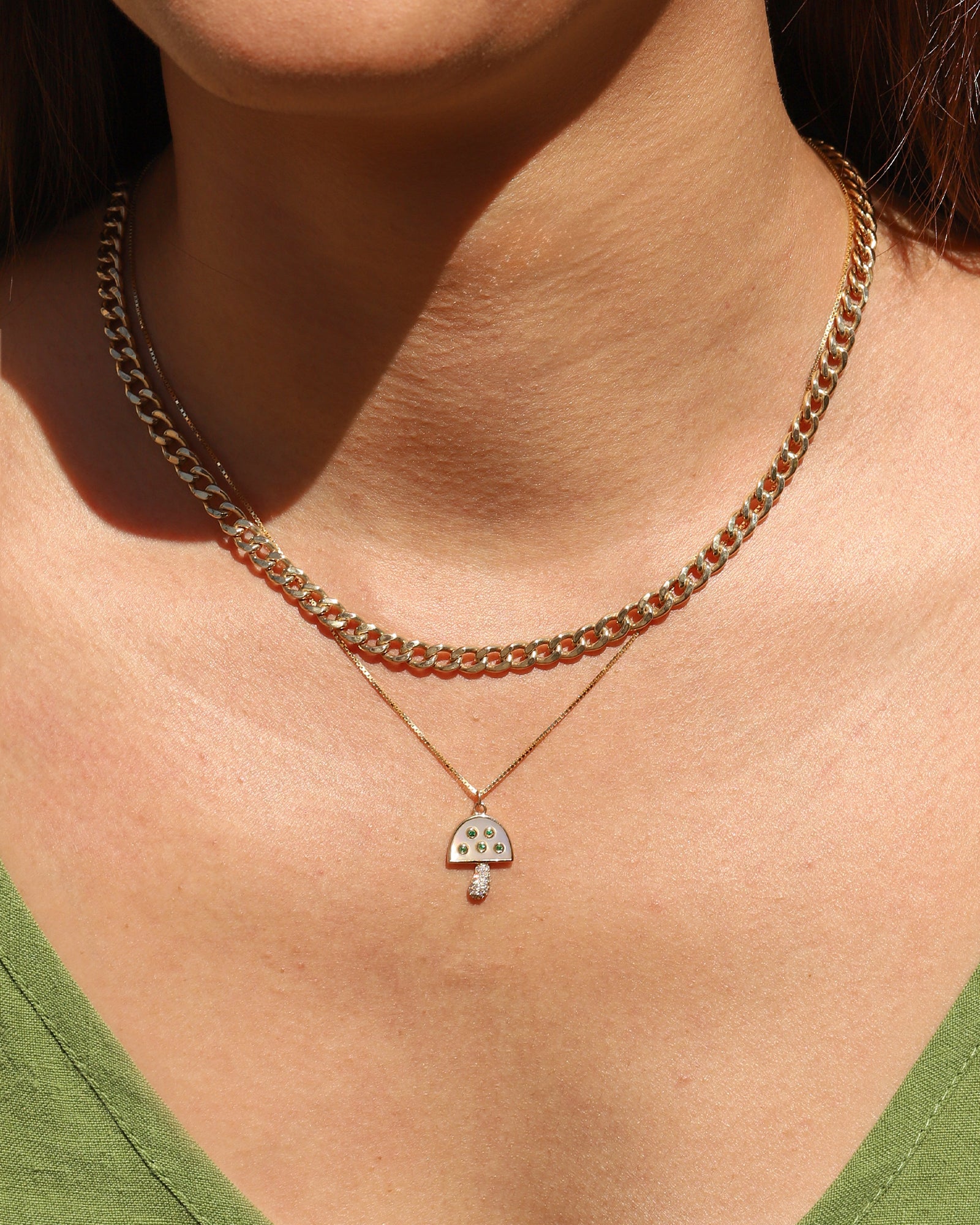 Goldhive-Stone Diamond Mushroom Box Chain Necklace-Necklaces-Blue Ruby Jewellery-Vancouver Canada