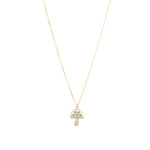 Stone Diamond Mushroom Box Chain Necklace 14k Yellow Gold, Diamond