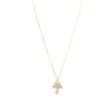 Stone Diamond Mushroom Box Chain Necklace 14k Yellow Gold, Diamond