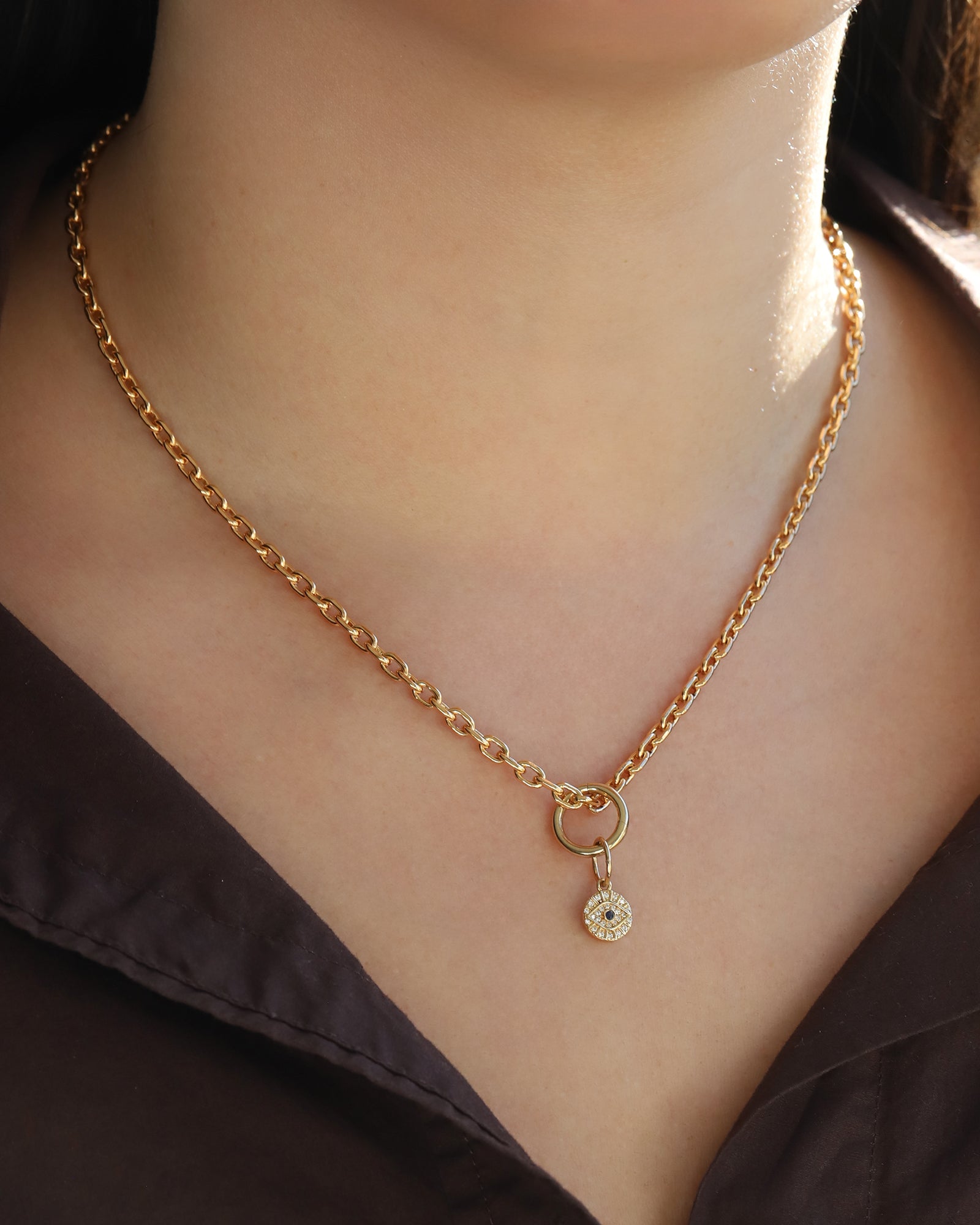 Goldhive-Evil Eye Diamond Disc Charm-Necklaces-Blue Ruby Jewellery-Vancouver Canada