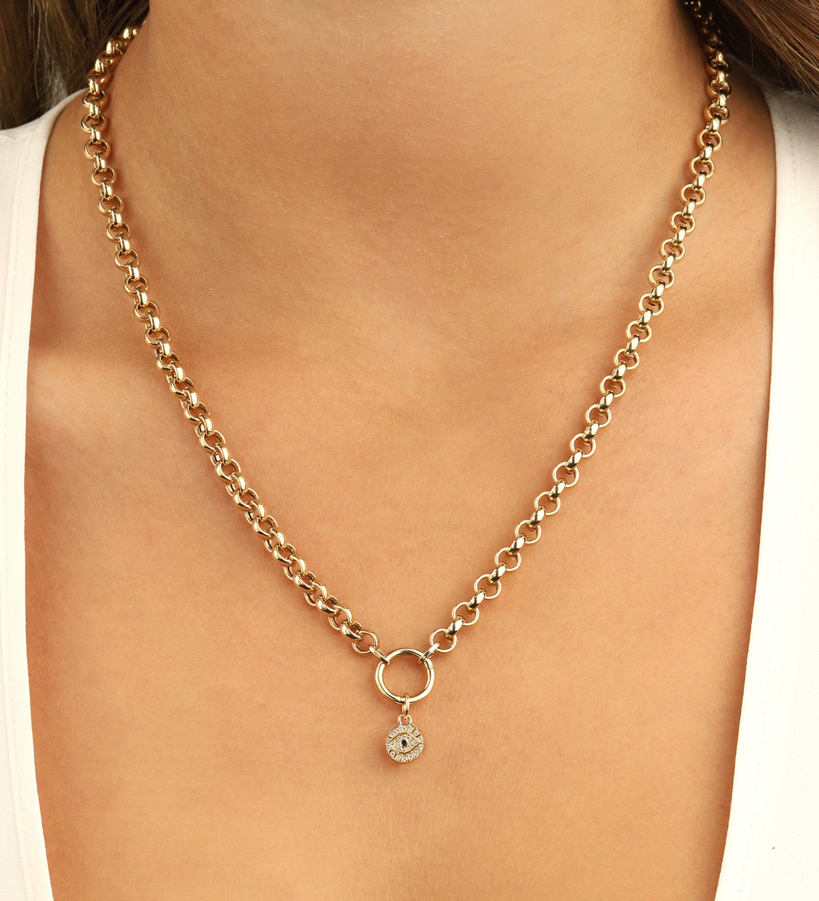 Goldhive-Evil Eye Diamond Disc Charm-Necklaces-Blue Ruby Jewellery-Vancouver Canada