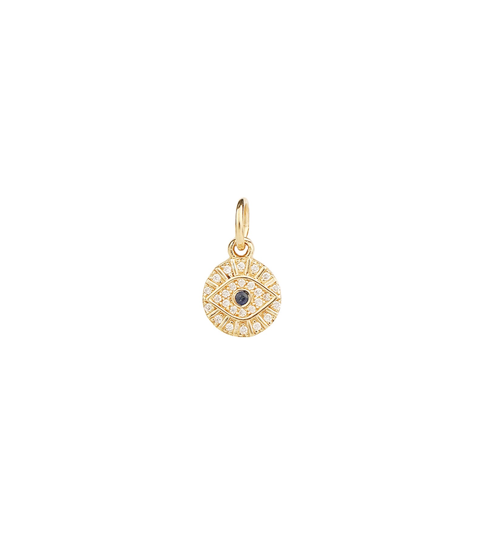 Goldhive-Evil Eye Diamond Disc Charm-Necklaces-14k Yellow Gold, Diamond, Sapphire-Blue Ruby Jewellery-Vancouver Canada