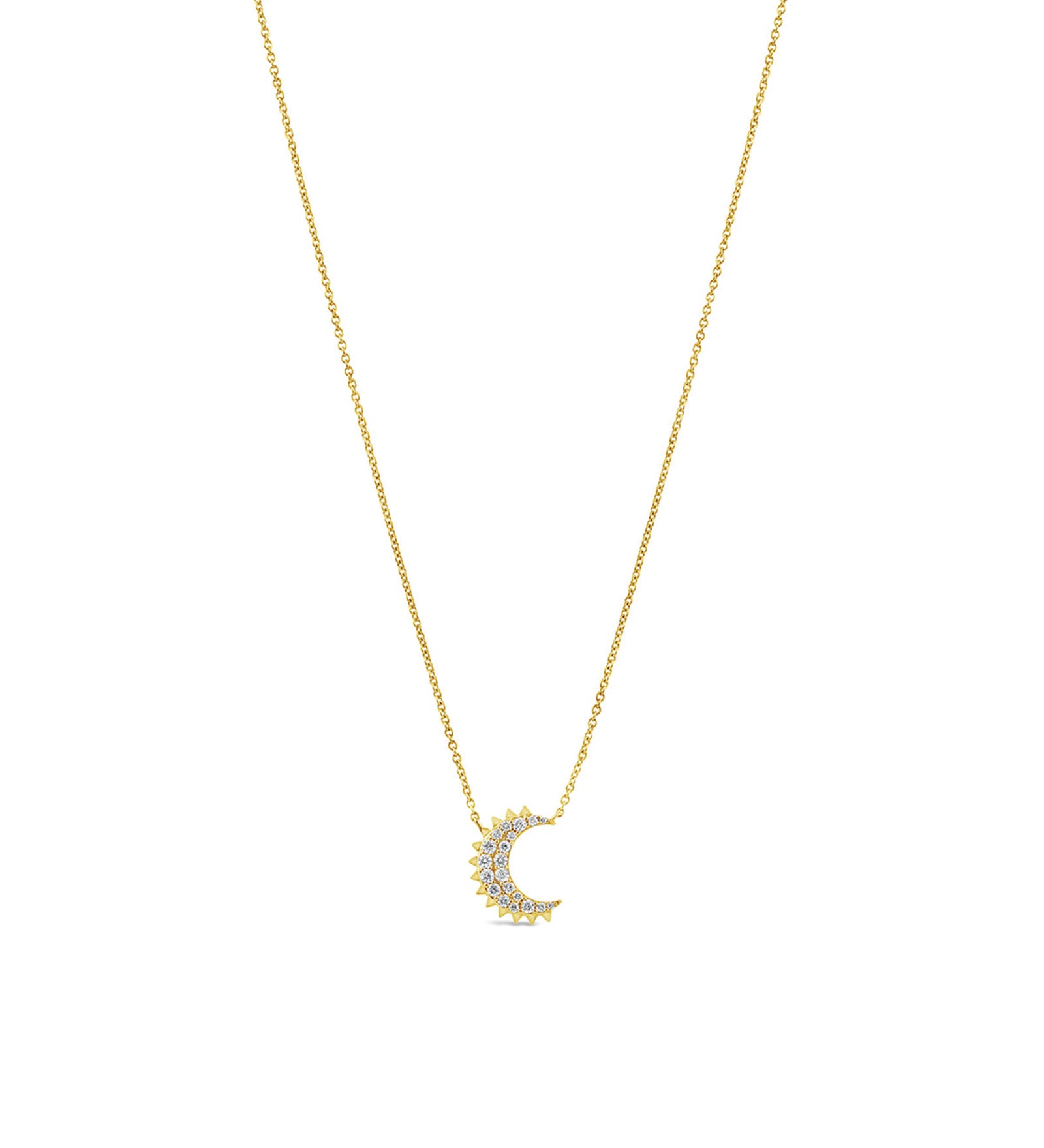 Pave Moon Necklace 14k Yellow Gold