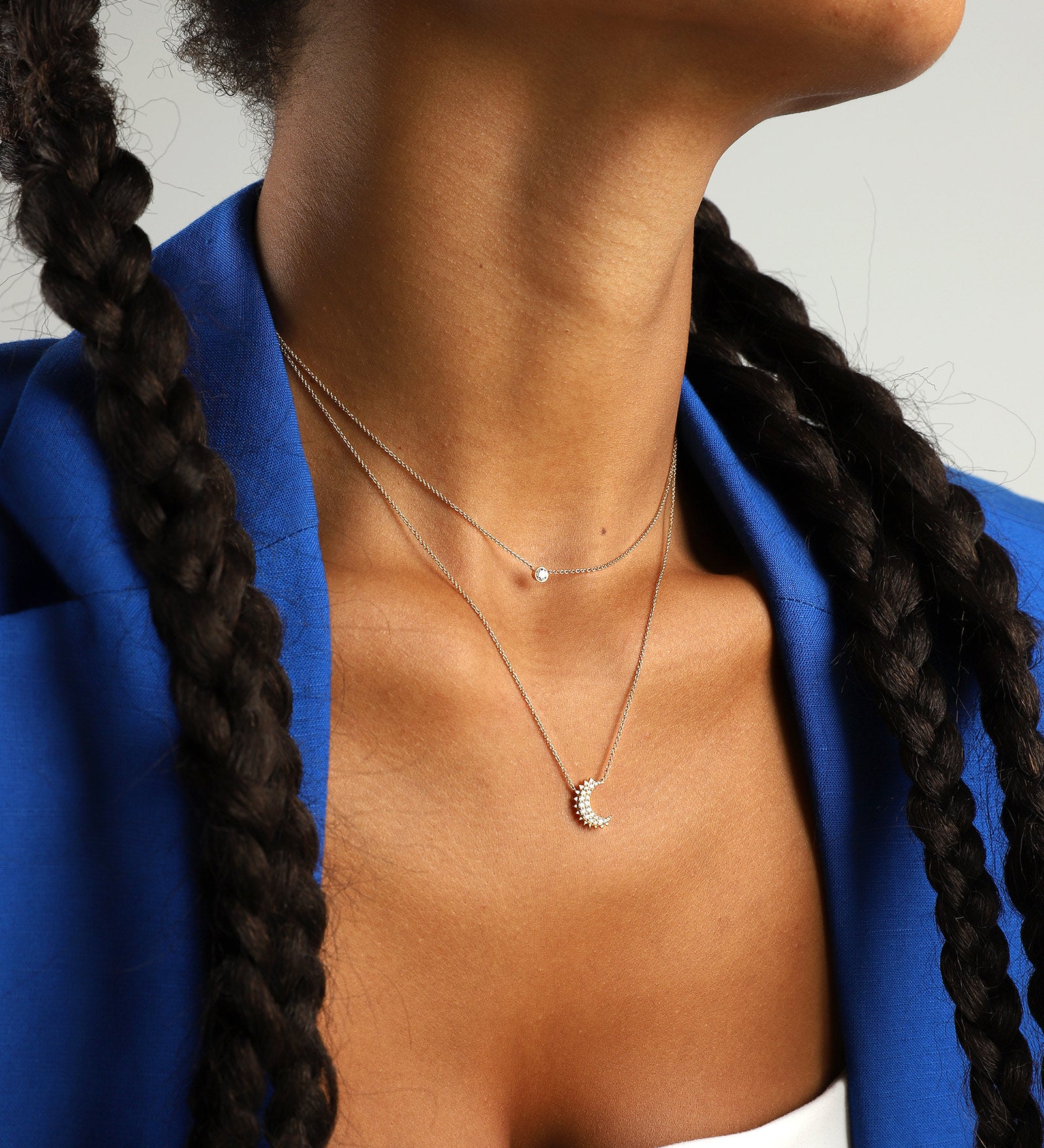 Pave Moon Necklace 14k Yellow Gold