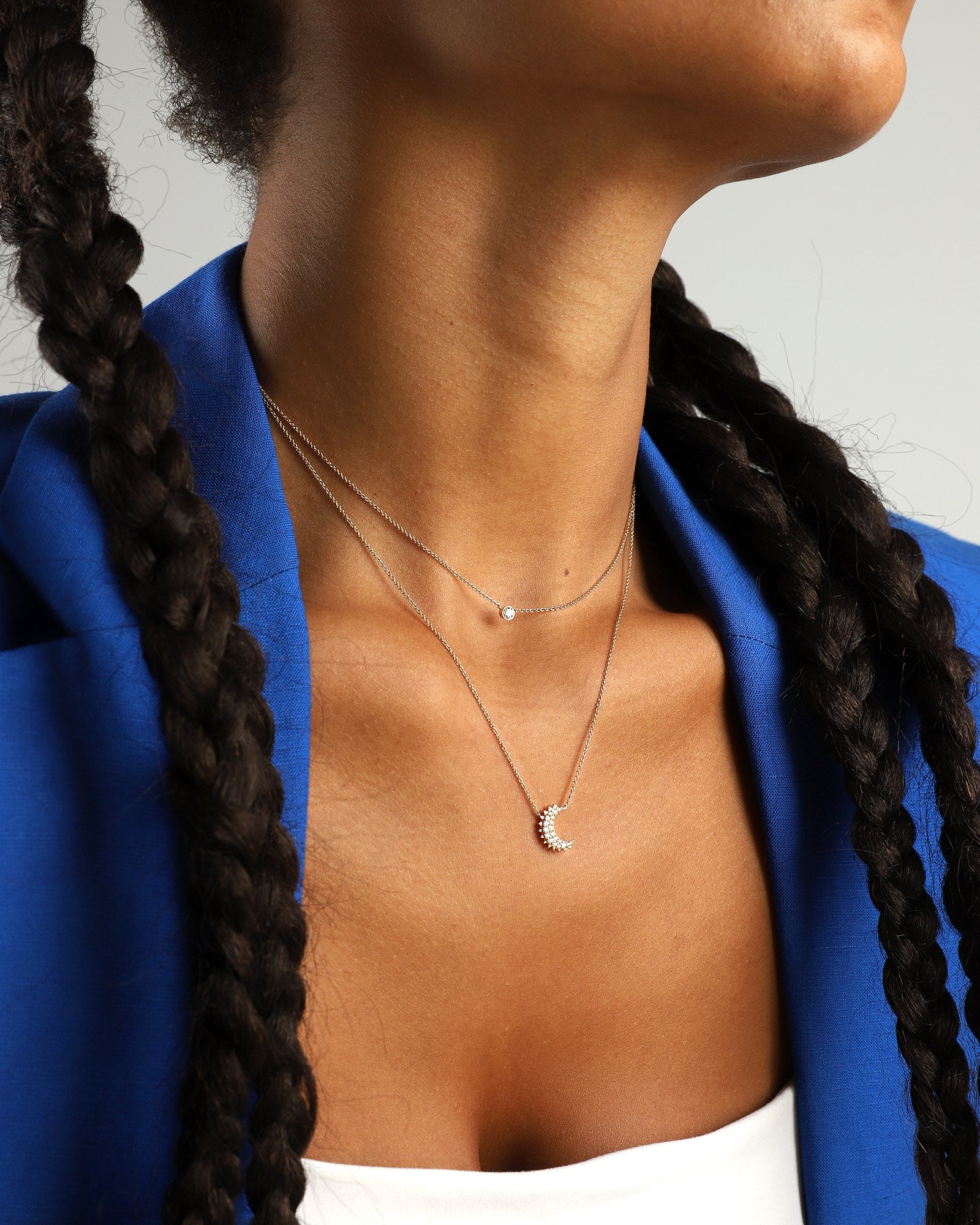 Pave Moon Necklace 14k Yellow Gold