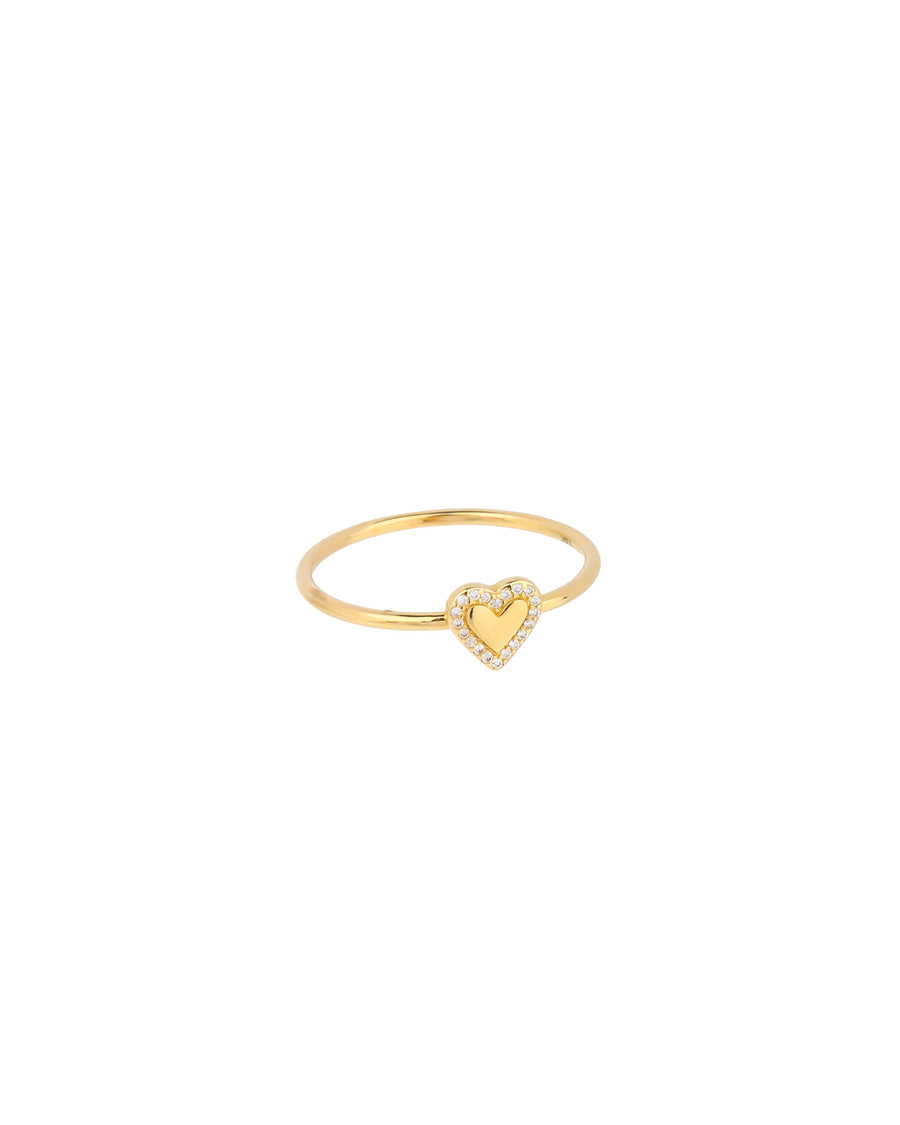 Pave Heart Ring 14k Yellow Gold, Diamond / 7