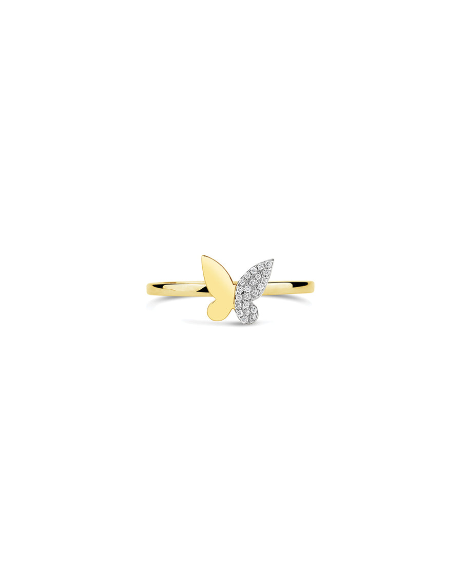 Half Pave Butterfly Ring 14k Yellow Gold / 7