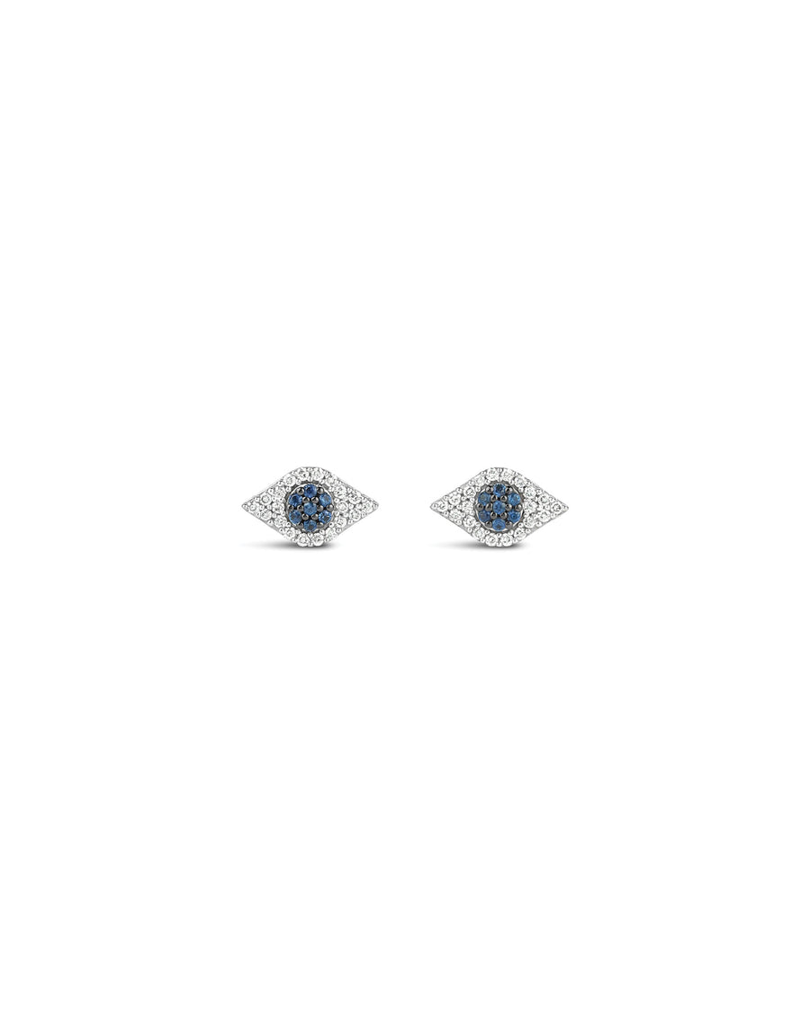 Pave Evil Eye Studs | 9mm 14k White Gold