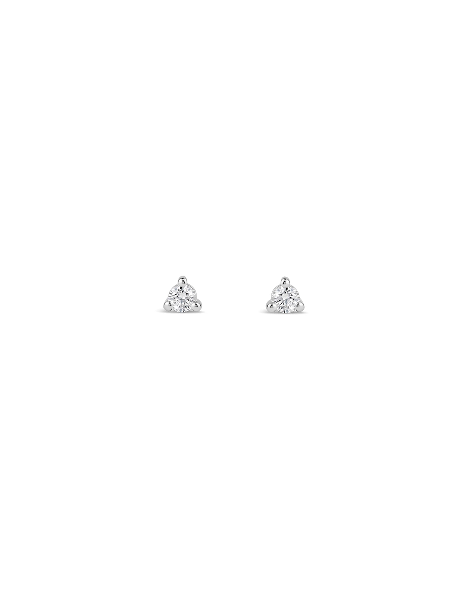 Three Prong Diamond Studs 14k White Gold