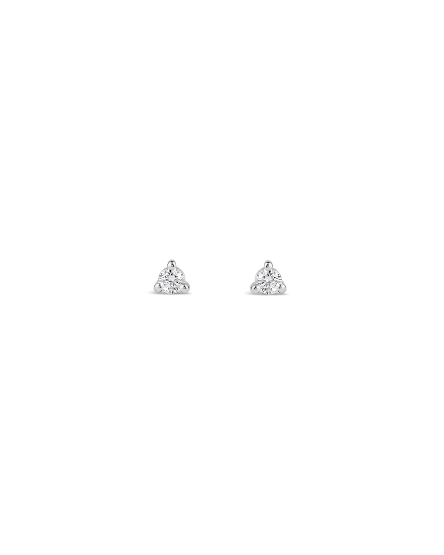 Three Prong Diamond Studs 14k White Gold