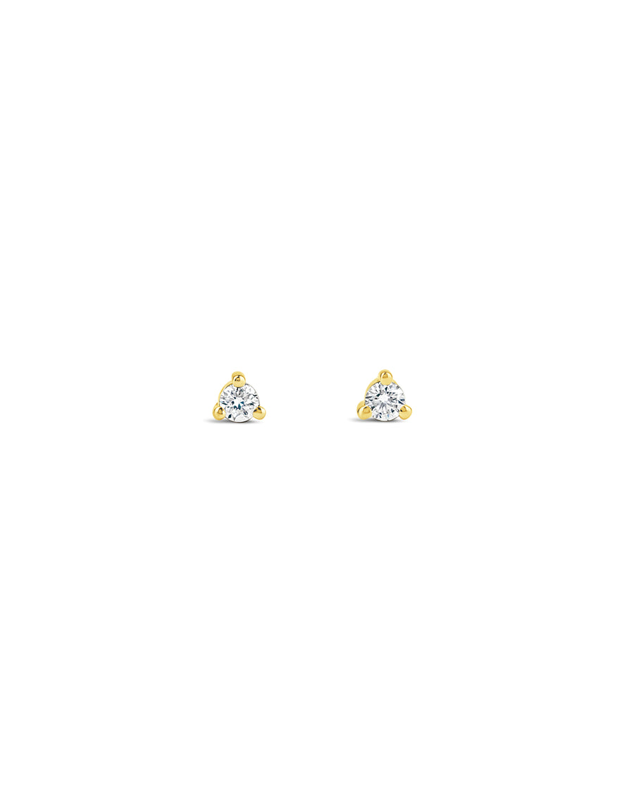 Three Prong Diamond Studs 14k Yellow Gold