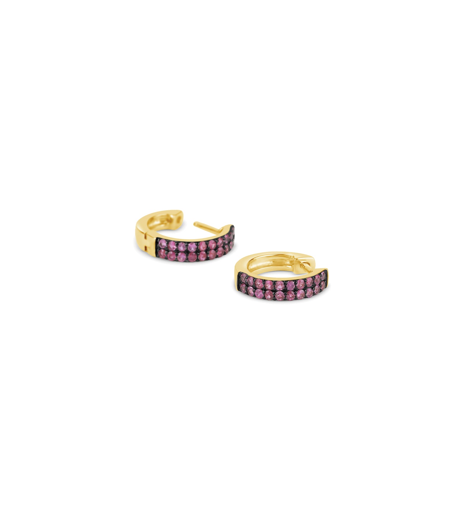 2 Row Ruby Huggies | 12mm 14k Yellow Gold, Ruby