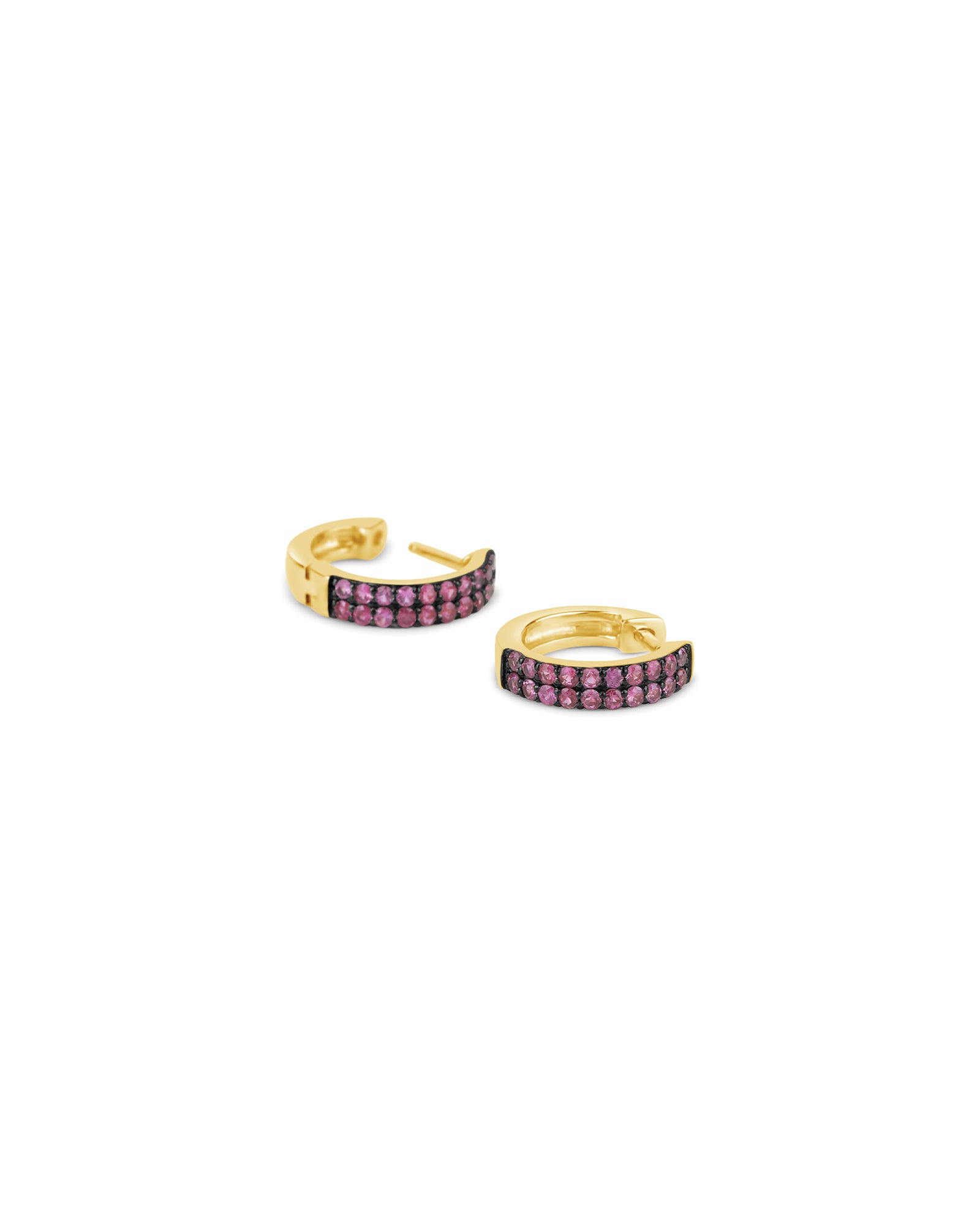 2 Row Ruby Huggies | 12mm 14k Yellow Gold, Ruby