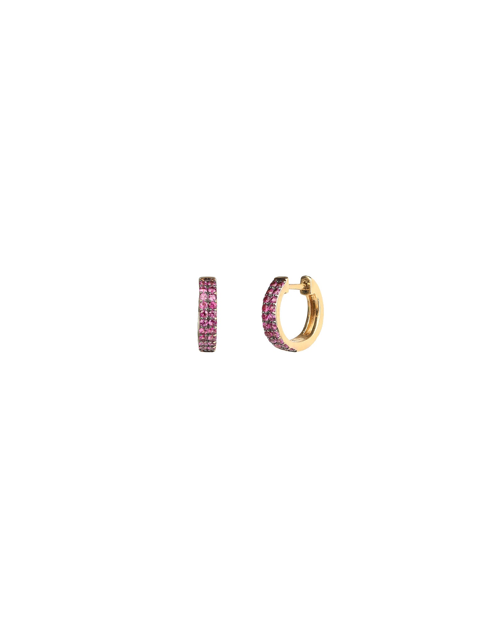 Goldhive-2 Row Ruby Huggies | 12mm-Earrings-14k Yellow Gold, Ruby-Blue Ruby Jewellery-Vancouver Canada