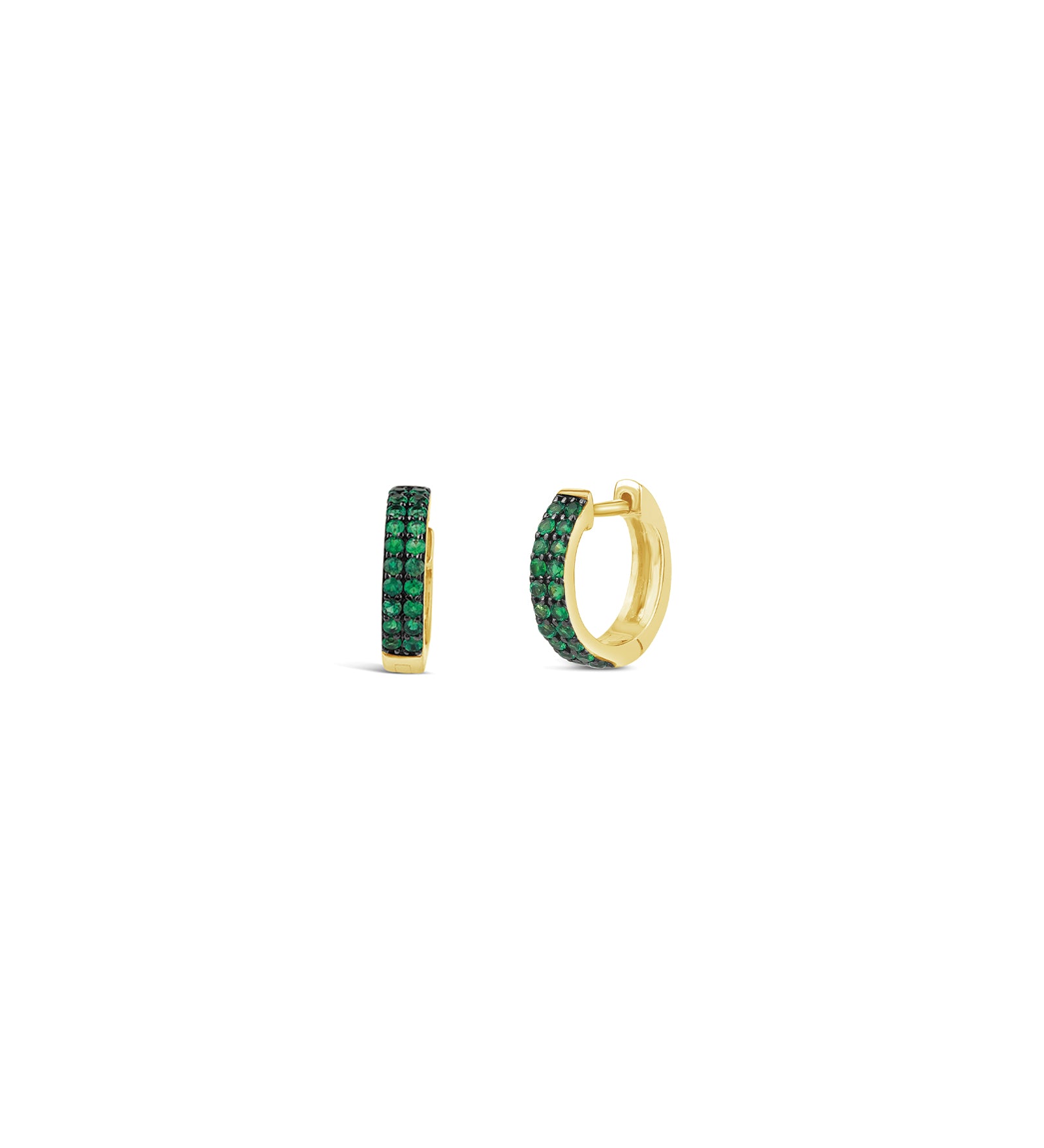 2 Row Emerald Huggies | 12mm 14k Yellow Gold, Emerald