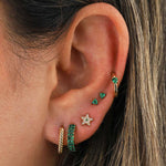 Goldhive-2 Row Emerald Huggies | 12mm-Earrings-14k Yellow Gold, Emerald-Blue Ruby Jewellery-Vancouver Canada