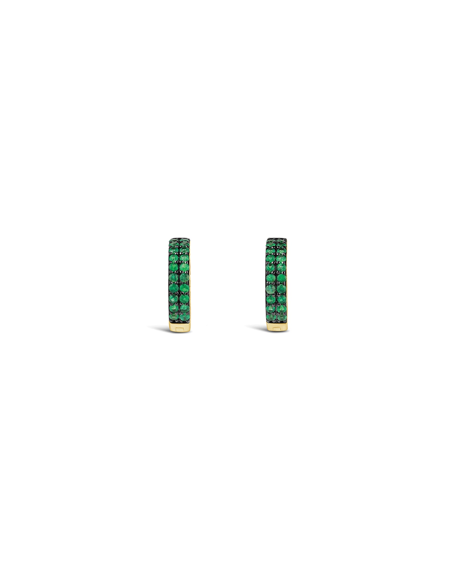 2 Row Emerald Huggies | 12mm 14k Yellow Gold, Emerald