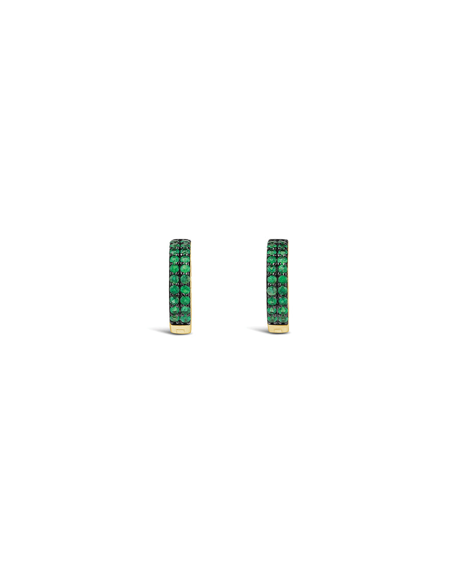 2 Row Emerald Huggies | 12mm 14k Yellow Gold, Emerald