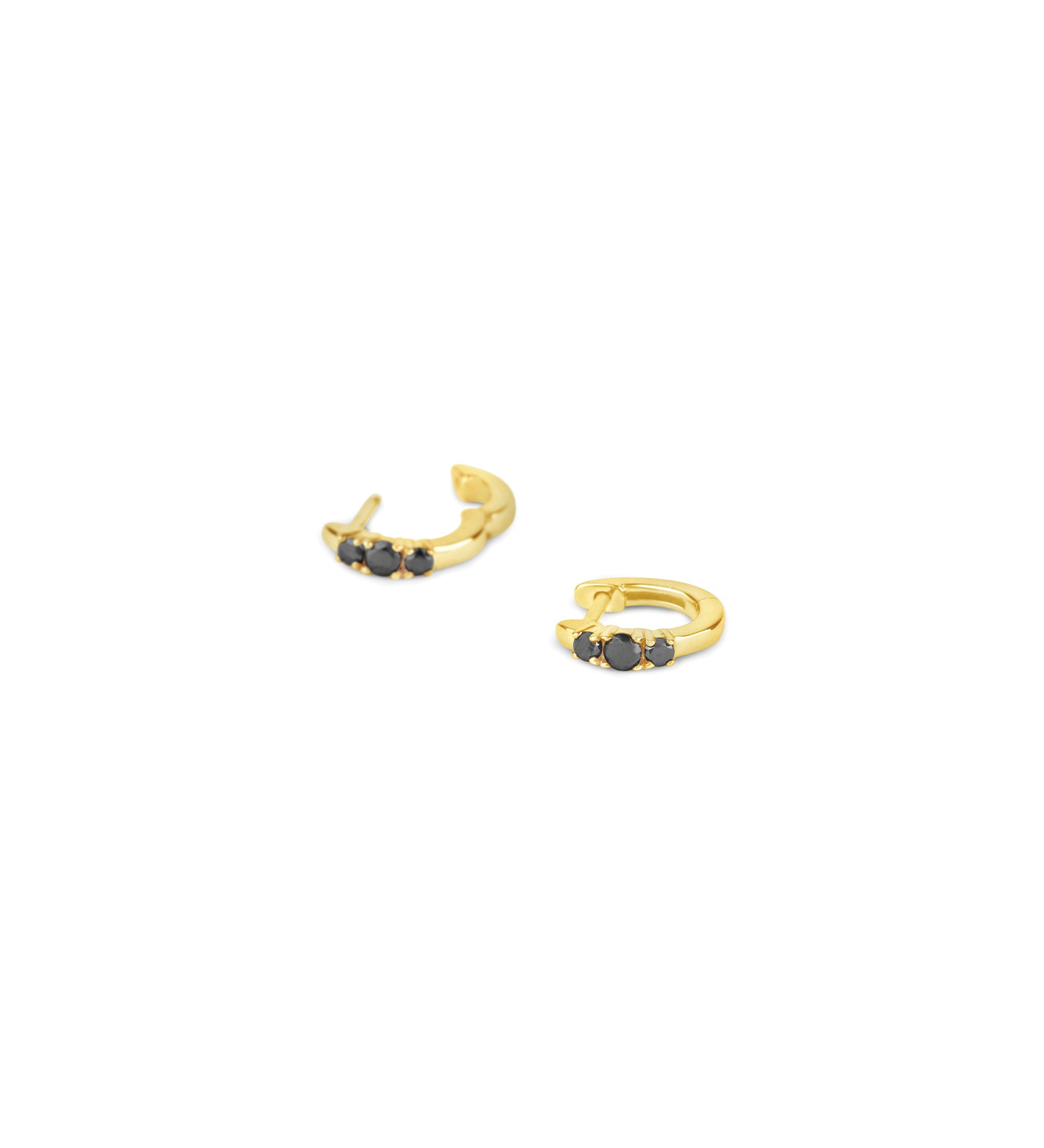 3 Diamond Huggie | 11mm 14k Yellow Gold, Black Diamond