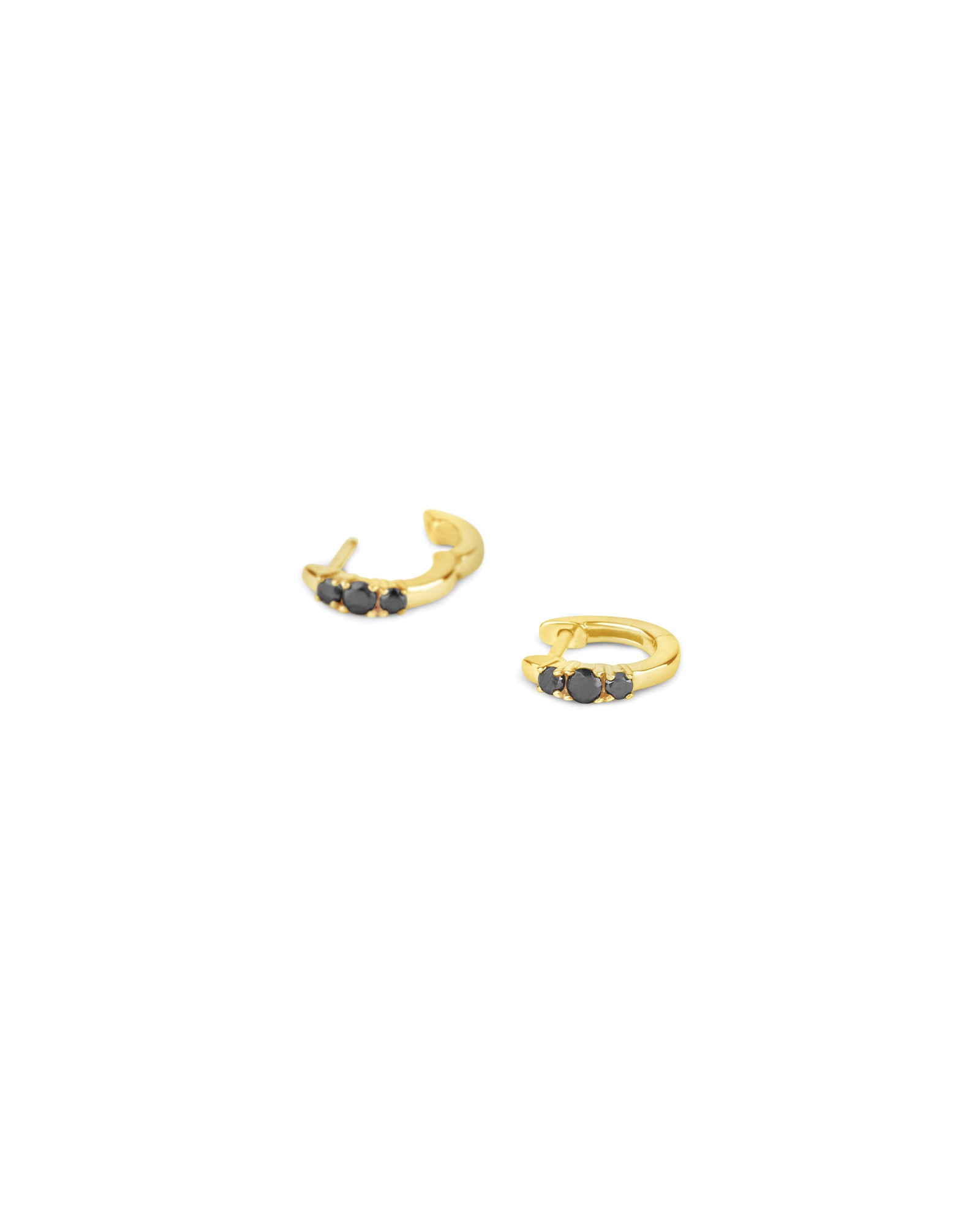 3 Diamond Huggie | 11mm 14k Yellow Gold, Black Diamond