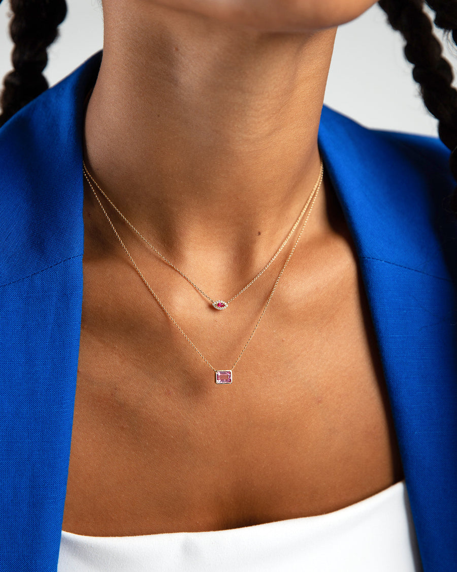 Goldhive-Rectangular Stone Necklace-Necklaces-14k Yellow Gold, Pink Sapphire-Blue Ruby Jewellery-Vancouver Canada