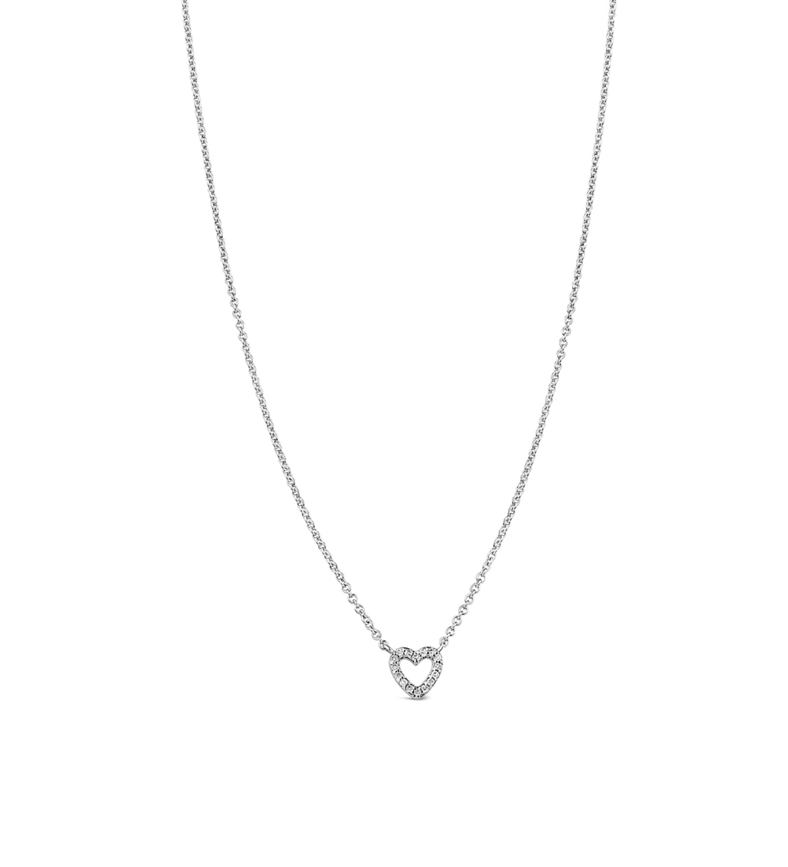 Open Heart Diamond Necklace 14k White Gold