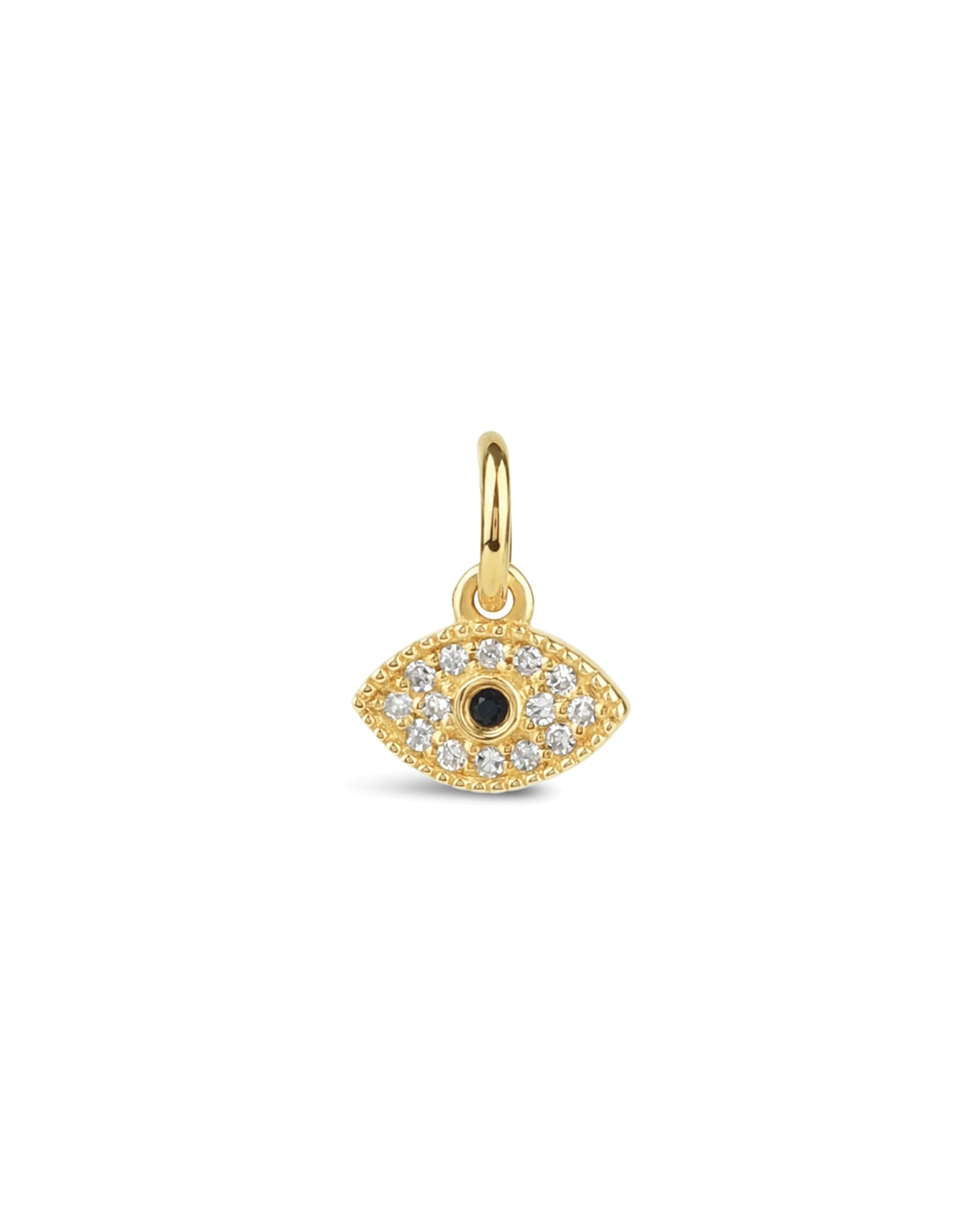 Goldhive Pave Evil Eye Charm 14k Yellow Gold Diamond Blue Ruby Jewellery Canada