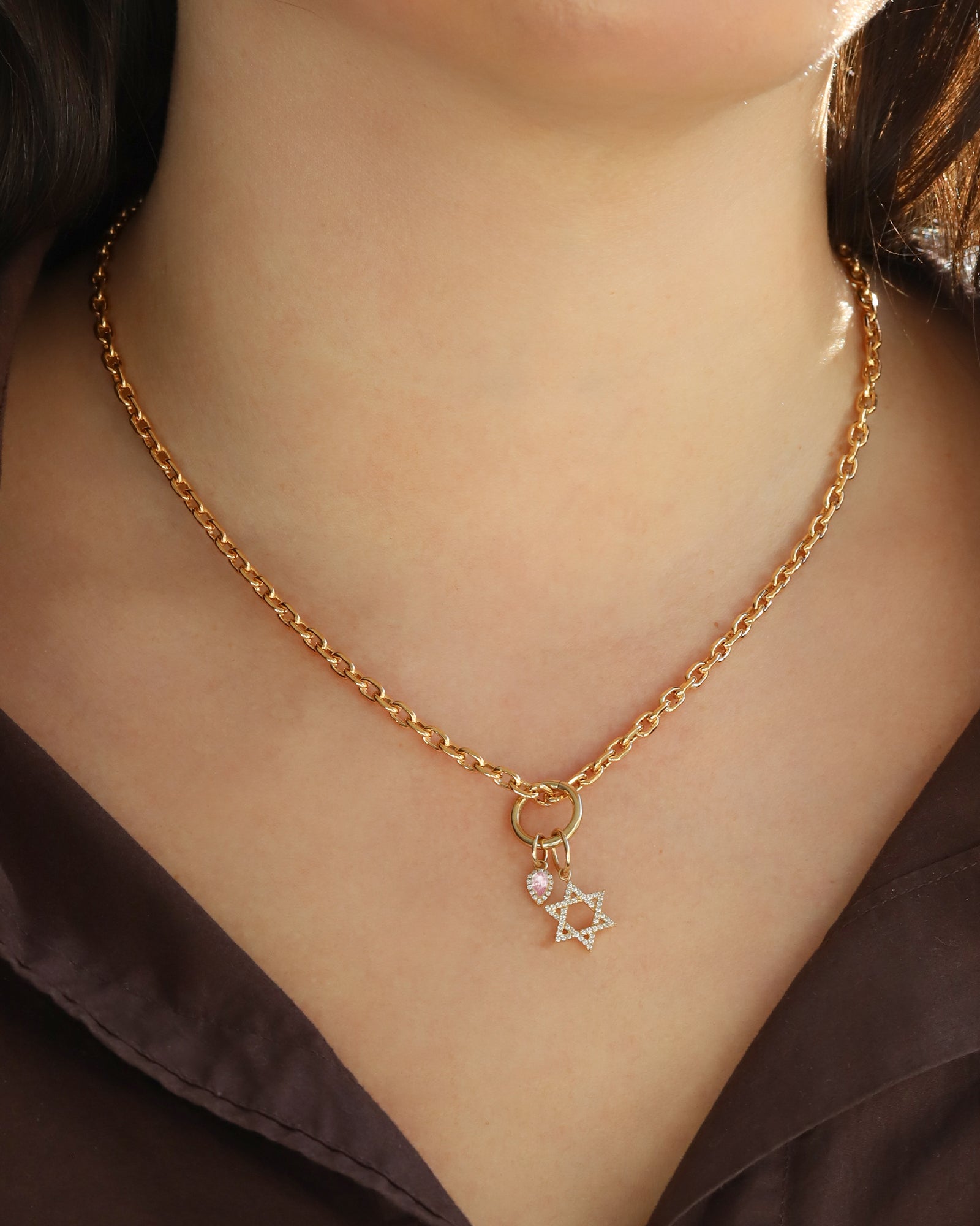 Goldhive-Mini Pink Sapphire Halo Charm-Necklaces-Blue Ruby Jewellery-Vancouver Canada