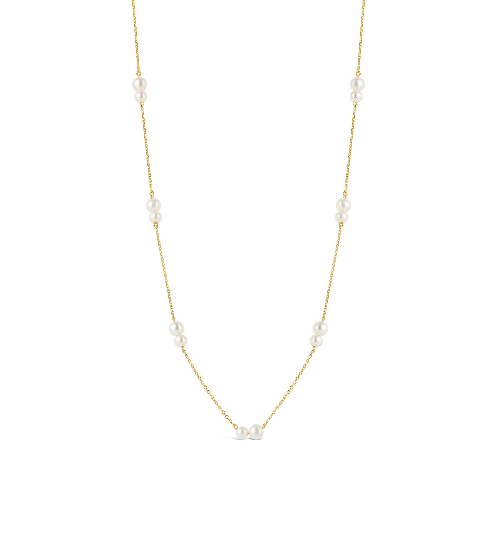 Two Pearl Station Necklace 14k Yellow Gold