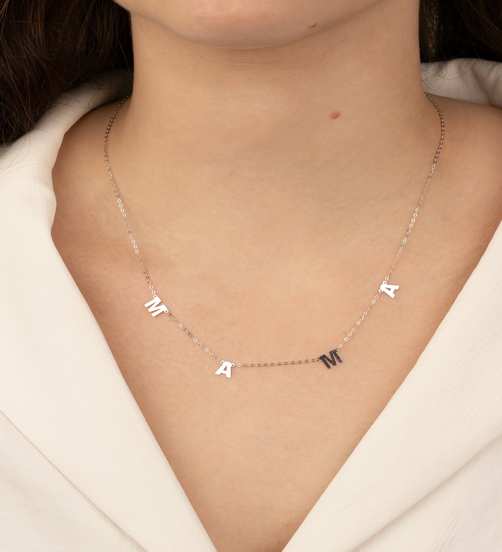 Goldhive-Mama Drop Letter Necklace-Necklaces-14k White Gold-Blue Ruby Jewellery-Vancouver Canada