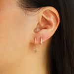 Goldhive-2 Daisy Drop Pavé Huggies-Earrings-Blue Ruby Jewellery-Vancouver Canada