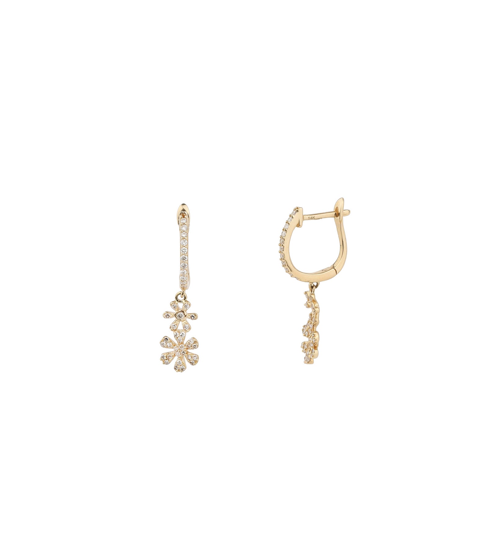 Goldhive-2 Daisy Drop Pavé Huggies-Earrings-14k Yellow Gold, Diamond-Blue Ruby Jewellery-Vancouver Canada